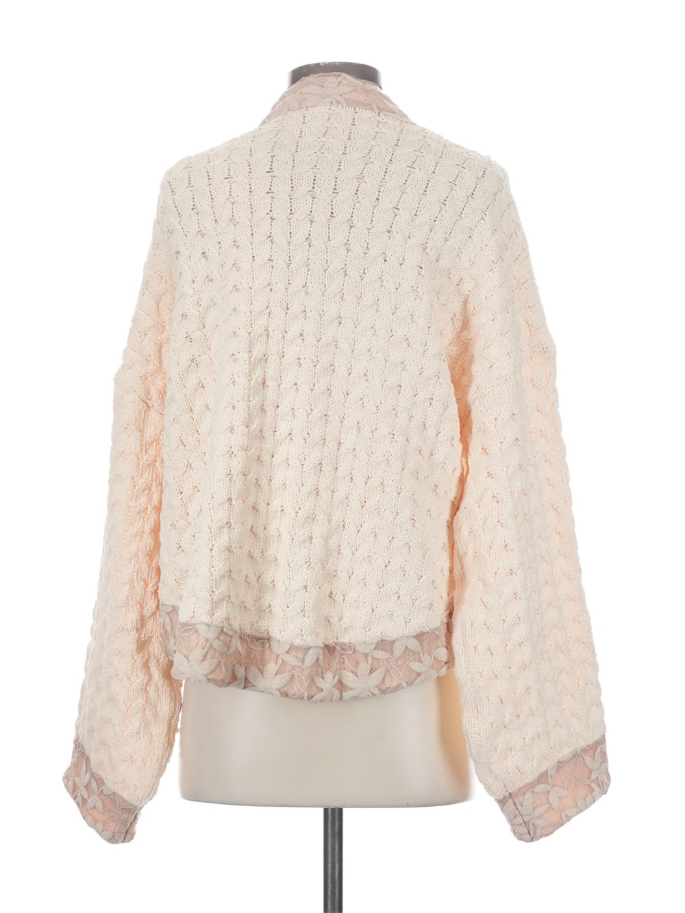 New: POL Boho Cream Beaded Chenille Crochet Knit Open-Front Lace Trim Cardigan•S - Picture 8 of 9